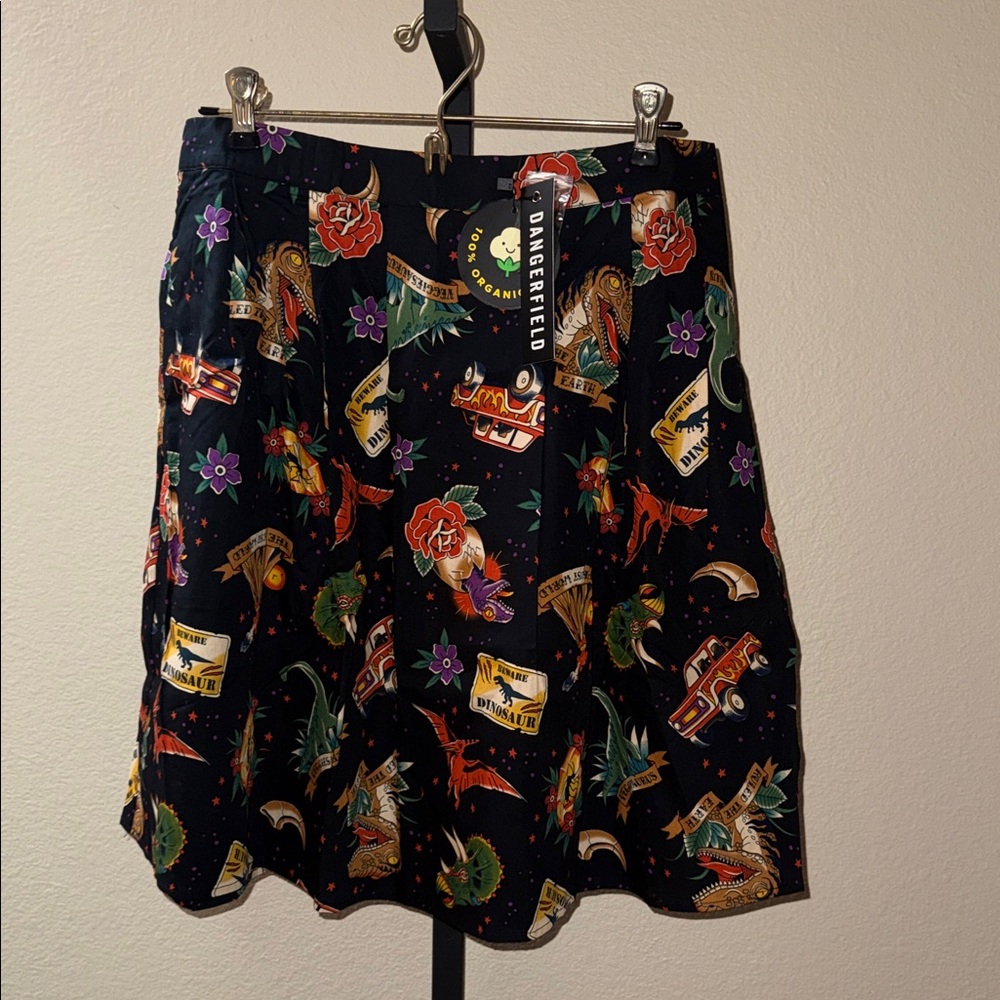 NWT Dangerfield Prehistoric Tattoo Dinosaurs Jurassic Park Skater Skirt Sz 14